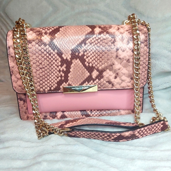 Michael Kors Handbags - Michael Kors pink snakeskin Jade Shoulder / Crossbody Purse EUC $489 retail